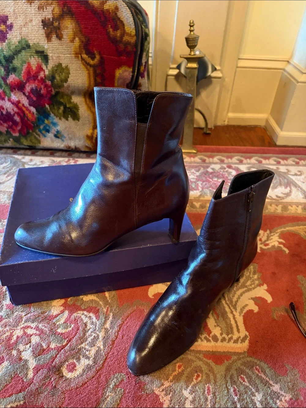 Stuart Weitzman Dark Brown Leather Pointed Ankle Booties